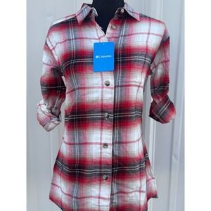 Columbia Women's Holly Hideaway Flannel Shirt XS Chalk Ombre Tartan